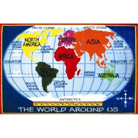 LA RUG, FUN RUGS LA Rug FT-167 5376 Fun Time Collection - Kids World Map Rug - 5 Ft 3 In x 7 Ft 6 In FT-167 5376